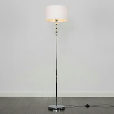 ValueLights Eleanor Silver Chrome & Clear Acrylic Ball Floor Lamp with a White Drum Shade & LED Bulb
