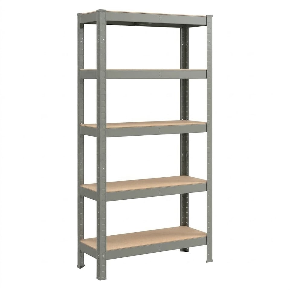 image 1 of Shelving Unit Grey Boltless Heavy Duty 5 Tier  – 180cm Tall, 375kg Capacity Garage Racking
