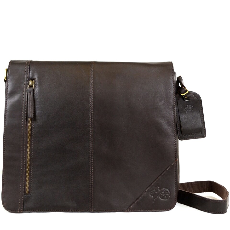 image 1 of Super Soft Premium Large Leather Messenger Bag Brown | Brown