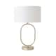 image 4 of ValueLights Antonia White Fabric Drum Lamp Shade Brushed Chrome Oval Table Lamp and LED Bulb Silver