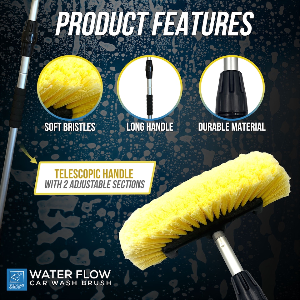image 1 of Telescopic Water Fed Car Wash Brush 1.91m Extendable Vehicle & Window Scrubber