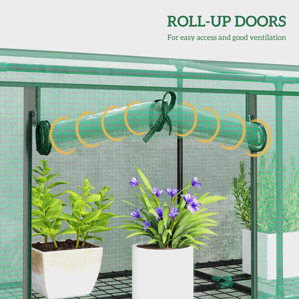 image 1 of Outsunny 3 Tier Lean-to Mini Greenhouse with PE Cover, Green | Green | Green | 215L x 46W x 151H cm
