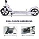 image 7 of HOMCOM Folding Kick Scooter, Adjustable Ride On Scooter with 200mm Big Wheels and Double Shock Absorption, Urban Scooter for 14 older Teens Adult, White