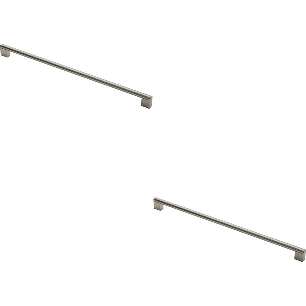 Loops 2x Round Bar Pull Handle 488 x 14mm 448mm Fixing Centres Satin Nickel & Steel in Metallics