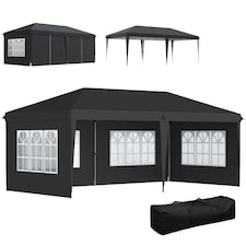 Outsunny 3 x 6m Garden Pop Up Gazebo, Height Adjustable Marquee Party Tent with Sidewalls, Storage Bag, Black