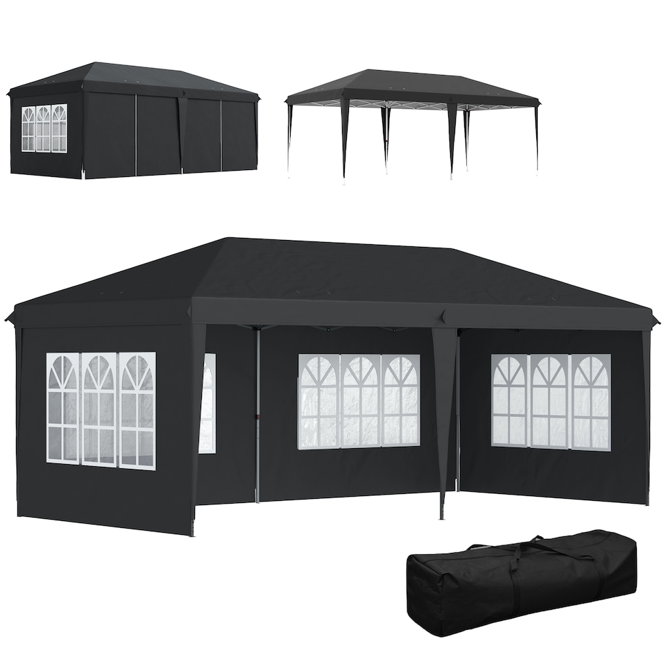 image 1 of Outsunny 3 x 6m Garden Pop Up Gazebo, Height Adjustable Marquee Party Tent with Sidewalls, Storage Bag, Black