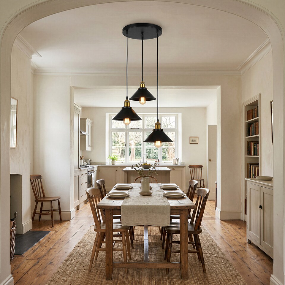 image 1 of Emitto Pendant Light 3 Lights Height Adjustable Vintage Ceiling Light Black