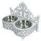 image 2 of Dog Puppy Cat Feeding Food Bowls Dishes Stainless Steel / Cast Iron White Stand White