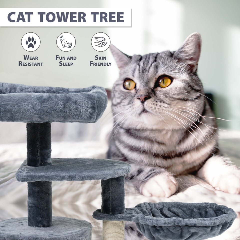 image 1 of Cat Tree Scratching Post Large Multilevel Climbing Tower Activity Centre, Grey