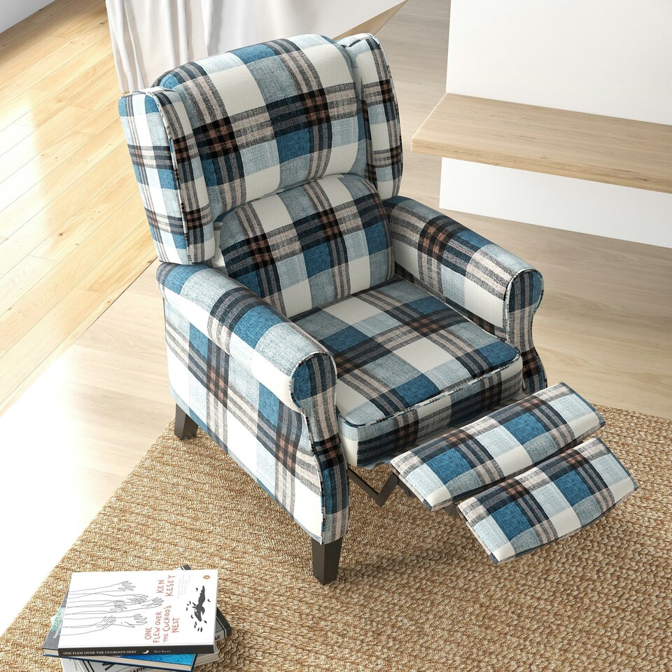 image 1 of HOMCOM Recliner Chair for Living Room Wingback Chair with Padded Armrest Blue