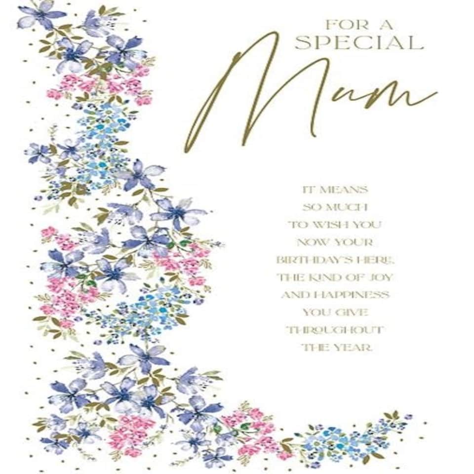 image 1 of Mum Birthday Card Purple And Pink Flowers
