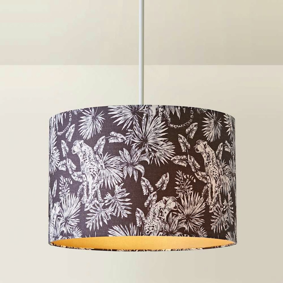 image 1 of ValueLights Ariella Black Animal Print with Gold Inner Lamp Shade Multi