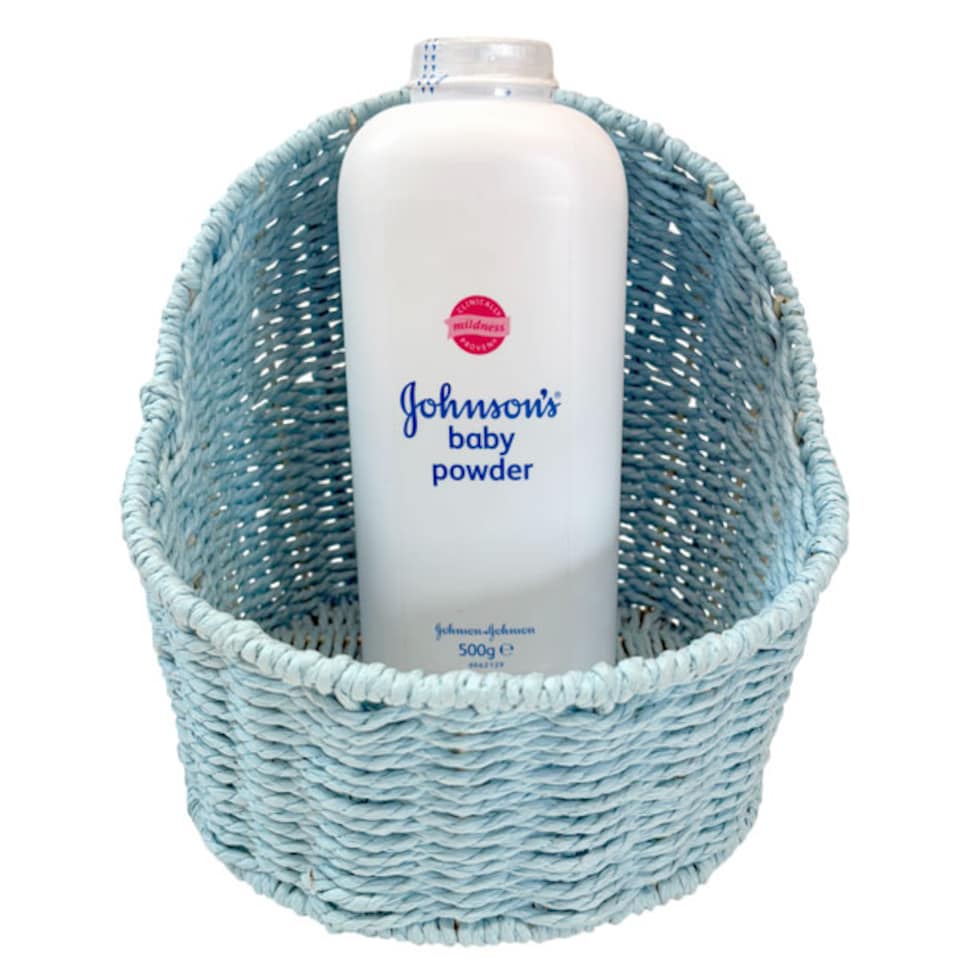 image 1 of Baby Boy Gift Hamper Kit - Blue Bassinet Basket (25cm) with Blue Gift Wrap Accessories