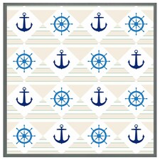 Nautical elements on striped background (Picture Frame) Grey | M