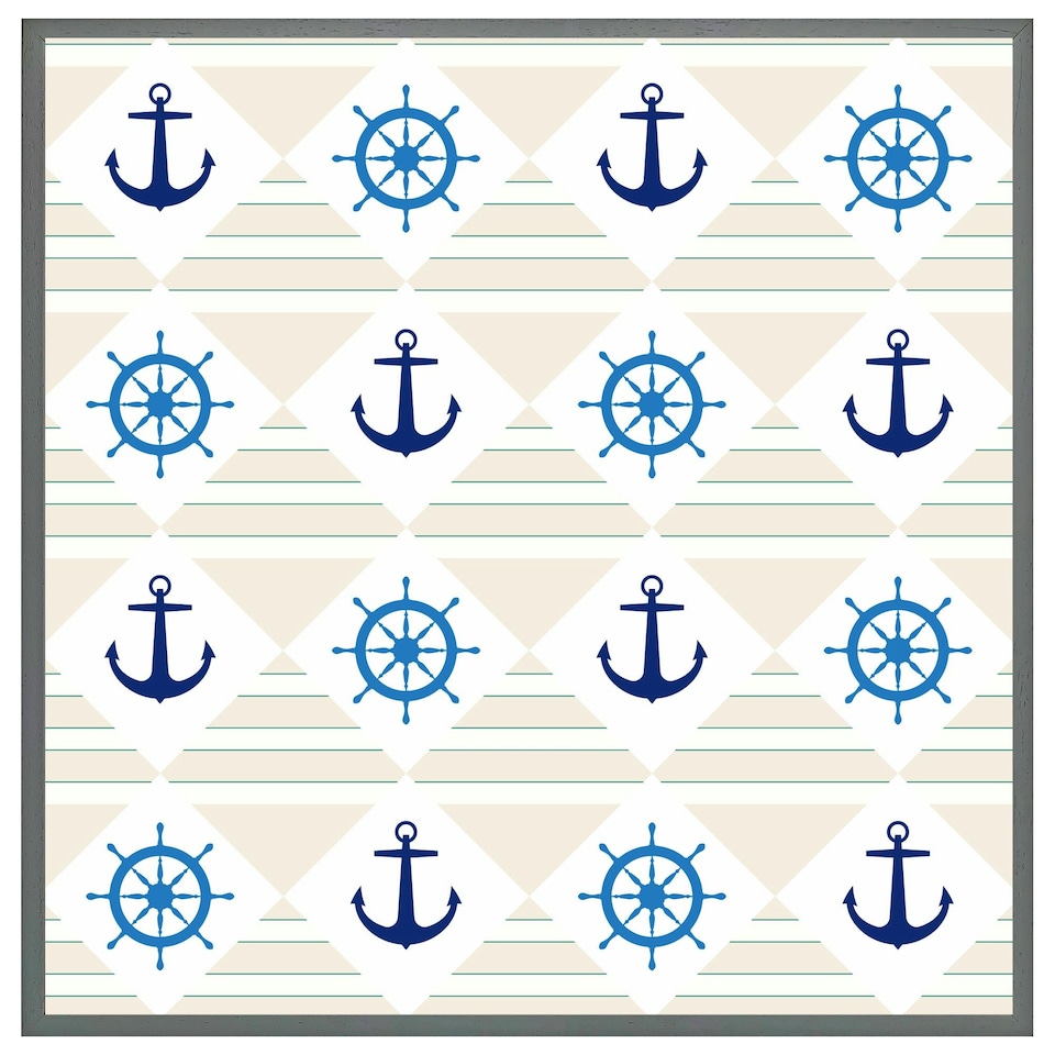 image 1 of Nautical elements on striped background (Picture Frame) Grey | M
