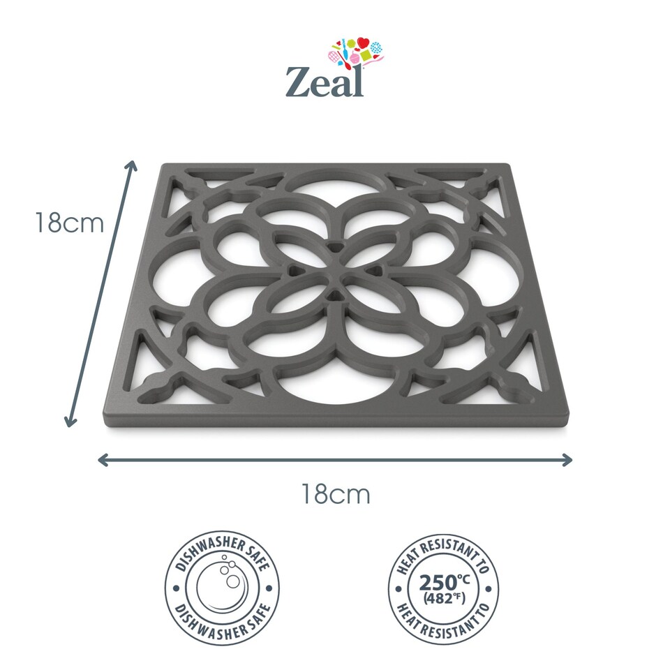 image 1 of Zeal Square Silicone Heritage Trivet, 18cm, Elephant Grey