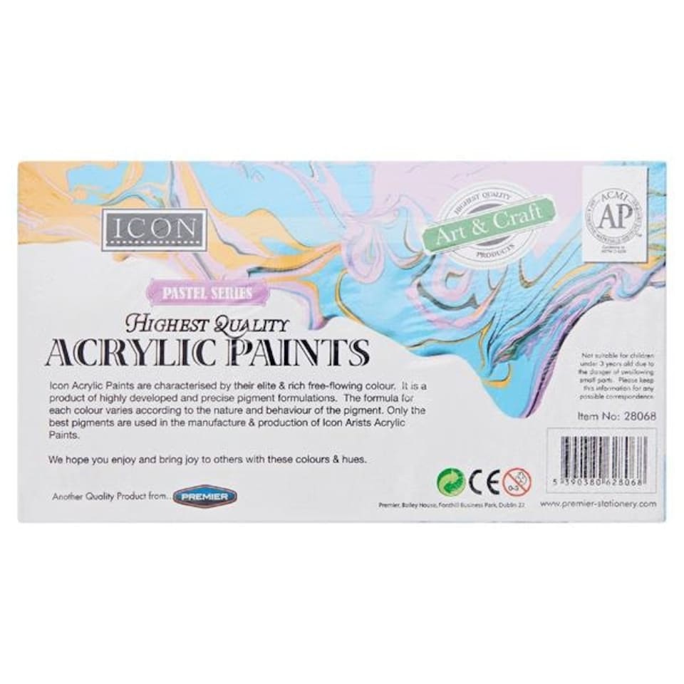 image 1 of Pack of 6 Pastel Colours Acrylic Paints 75ml by Icon Art
