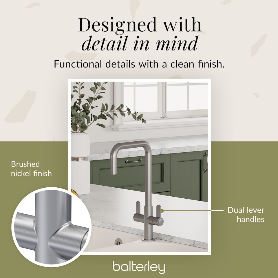 image 1 of Kuma Kitchen Mono Mixer Tap Dual Lever Brushed Nickel 361mm | Silver | Brushed Nickel | 1