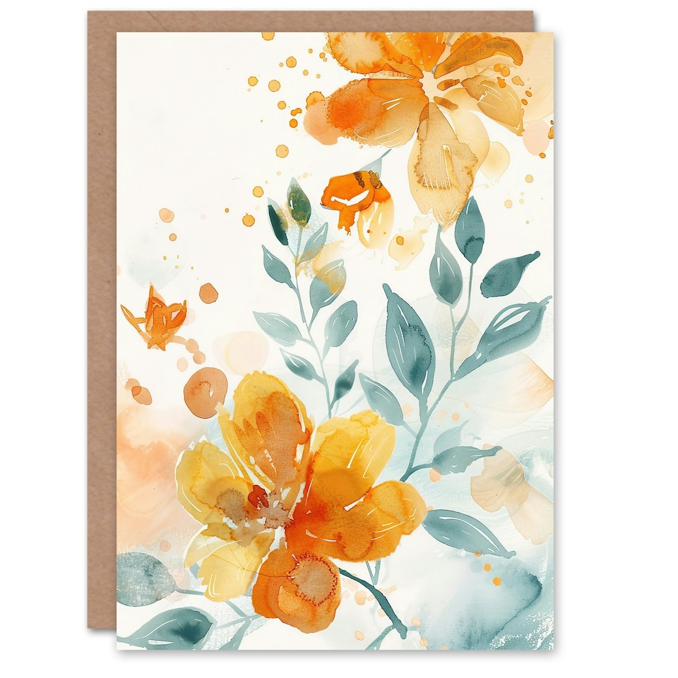 image 1 of Light Orange Floral Wildflowers Splash Him Her Birthday Card