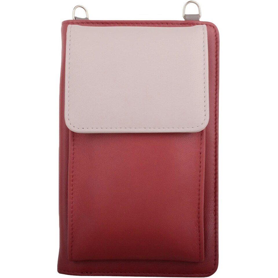 image 1 of Lightweight Genuine Leather Travel Phone Cross Body Shoulder Bag Red | Red/Ivory
