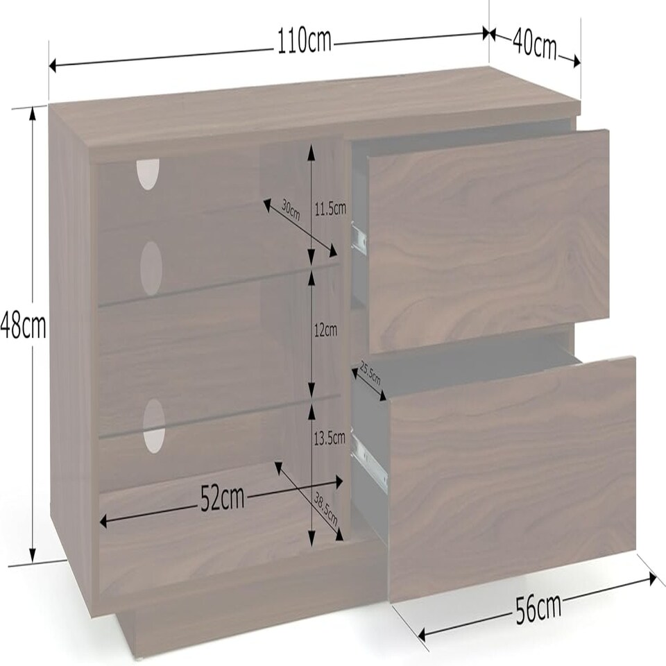 image 1 of Centurion Supports Gallus Premium Walnut with 2-Walnut Drawers and 3-Shelves 32"-55" LED/OLED/LCD TV Cabinet Brown