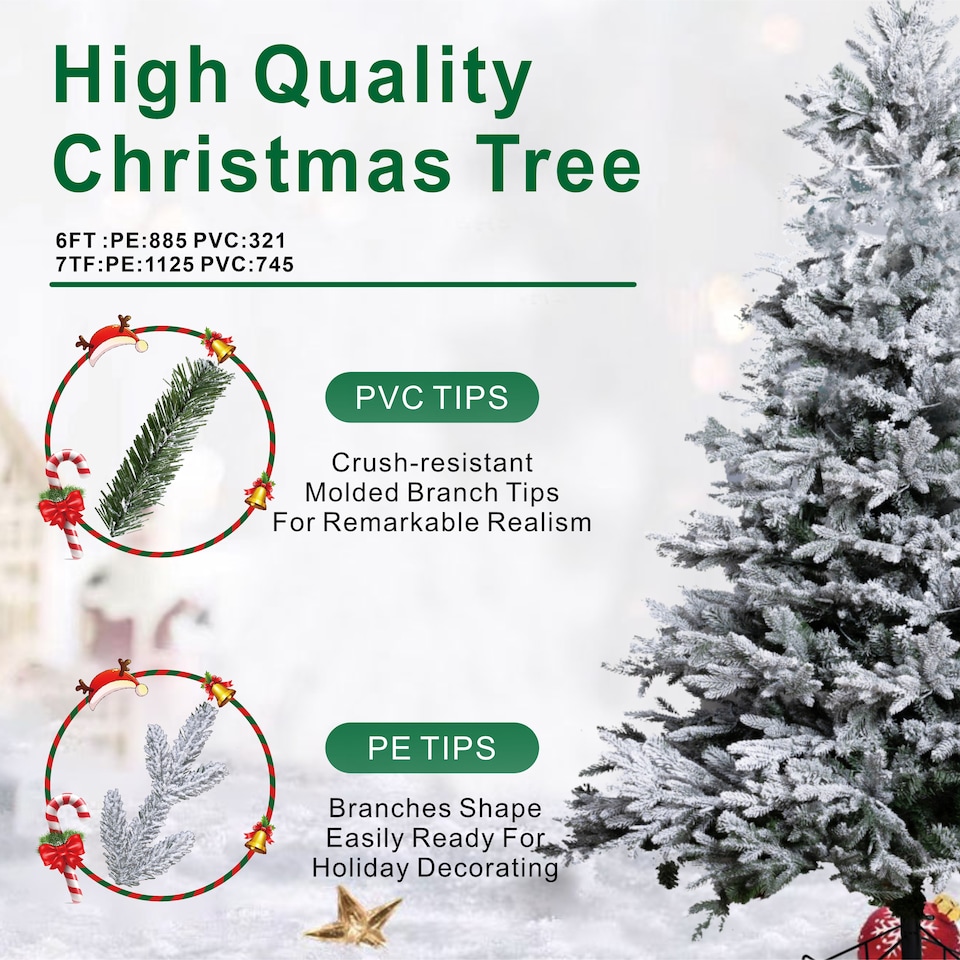 image 1 of Abrihome 7ft Noble Fir Christmas Tree with 1,074 Branch Tips, Snow Covered Artificial Xmas Tree