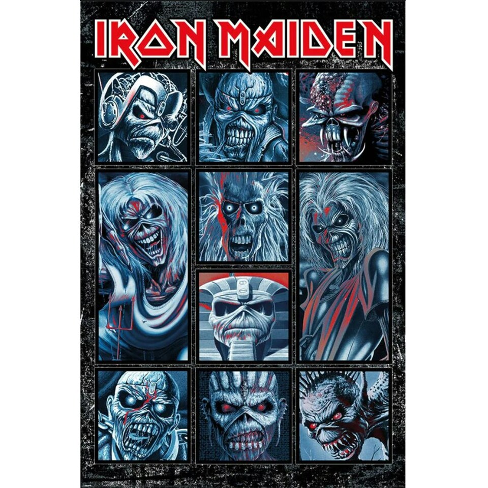 Iron Maiden Ten Eddies Character Collage Poster - Grey/Black/Red - One Size