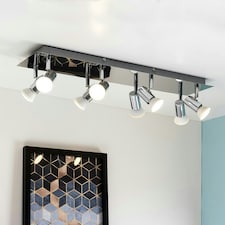 ValueLights Large Rectangular Polished Chrome Plate 8 Way Adjustable Ceiling Spotlight - with 8 x 5W Cool White GU10 LED Bulbs Chrome