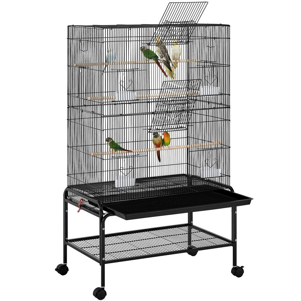 image 1 of Yaheetech 134.5 cm Tall Large Parrot Cage Rolling Metal Birdcage Black