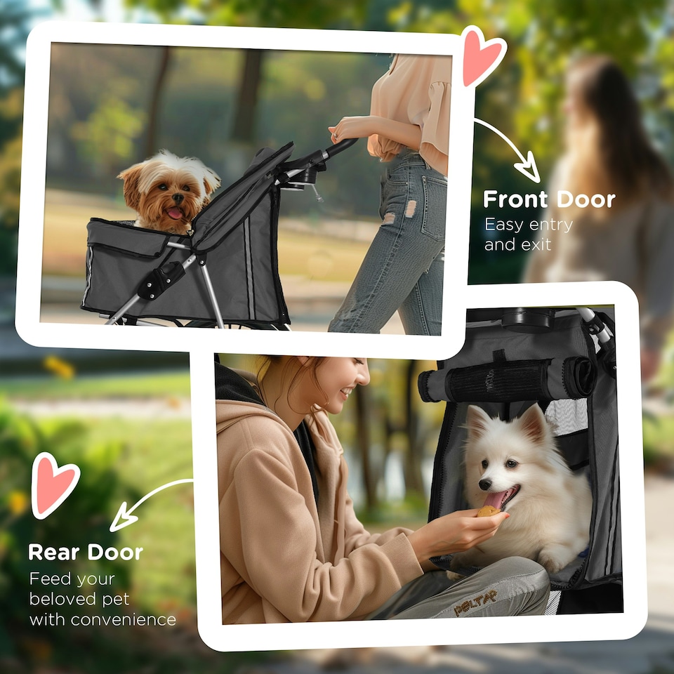 image 1 of PawHut Pet Stroller Carrier Foldable Deluxe Walk Travel Dog Dark Grey