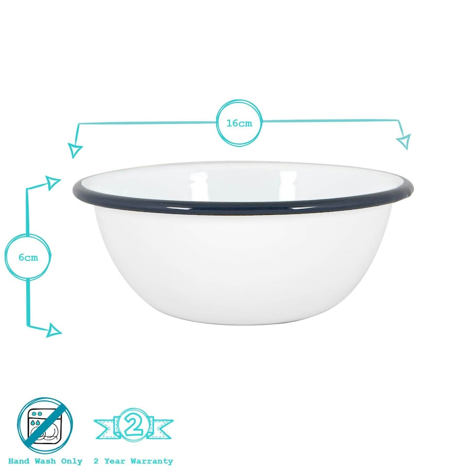 image 1 of Argon Tableware White Enamel Bowls - 16cm - Navy - Pack of 6 Blue