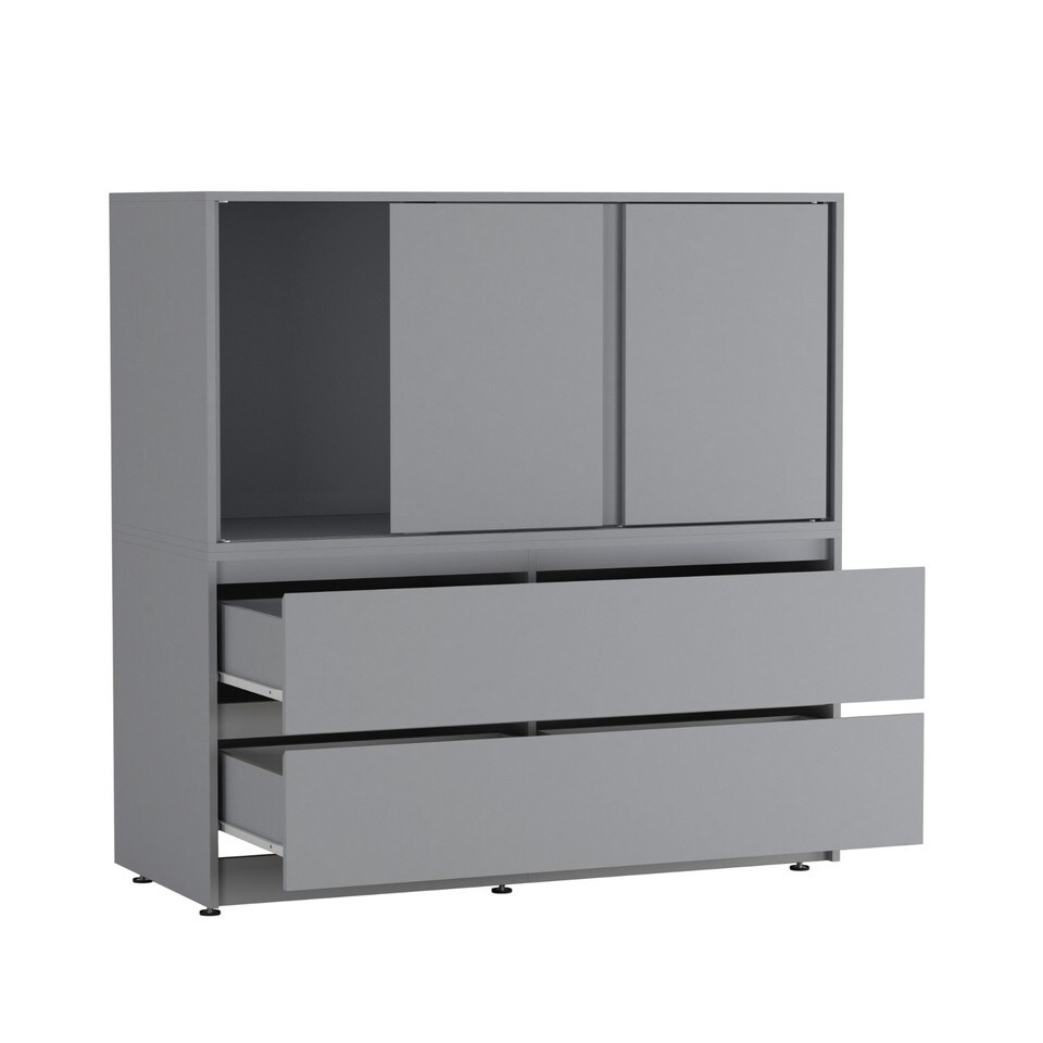 image 1 of 120cm 3 Sliding Door 4 Drawer Bedside Cabinet Storage End Unit Bedroom Furniture | Grey | Grey | 1