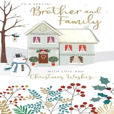 Snowman Embellished Hand-Finished Brother & Family Christmas New Year Card