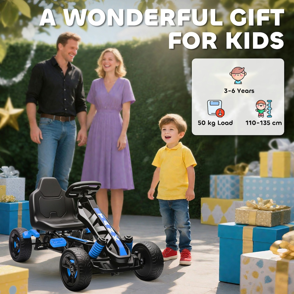 image 1 of AIYAPLAY Pedal Go Kart with Freewheel System, for Ages 3-6 Years, Blue