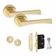 image 1 of Golden Grace Wave Handles Set on Round Rose in Electro Brass Finish with 64mm 3 Lever Mortise Lock and Key Hole Gold