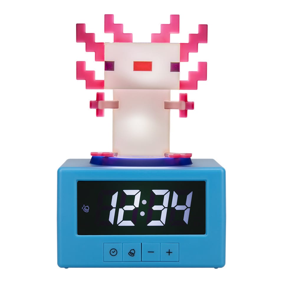 image 1 of Minecraft Axolotl Digital Alarm Clock with Night Light, Gaming Decor Gift for Kids Teens, Official Licensed, Paladone