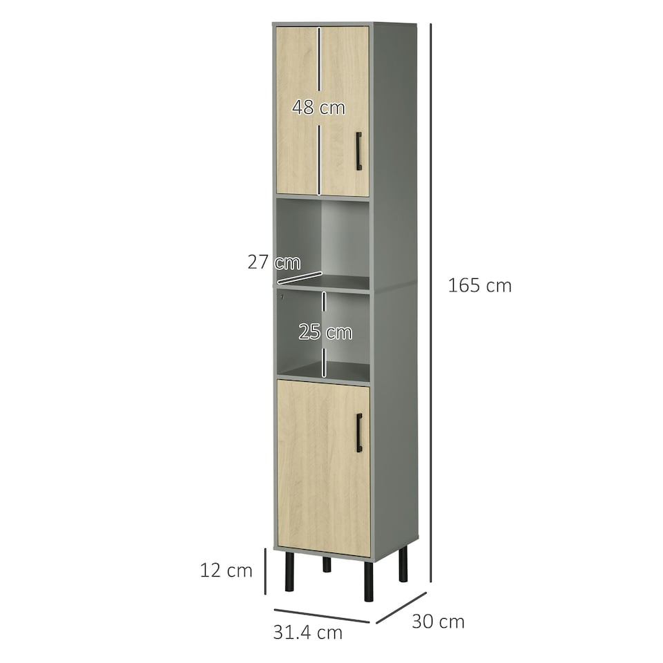 image 1 of kleankin Tall Bathroom Storage Cabinet, Slim Floor Cabinet for Living Room