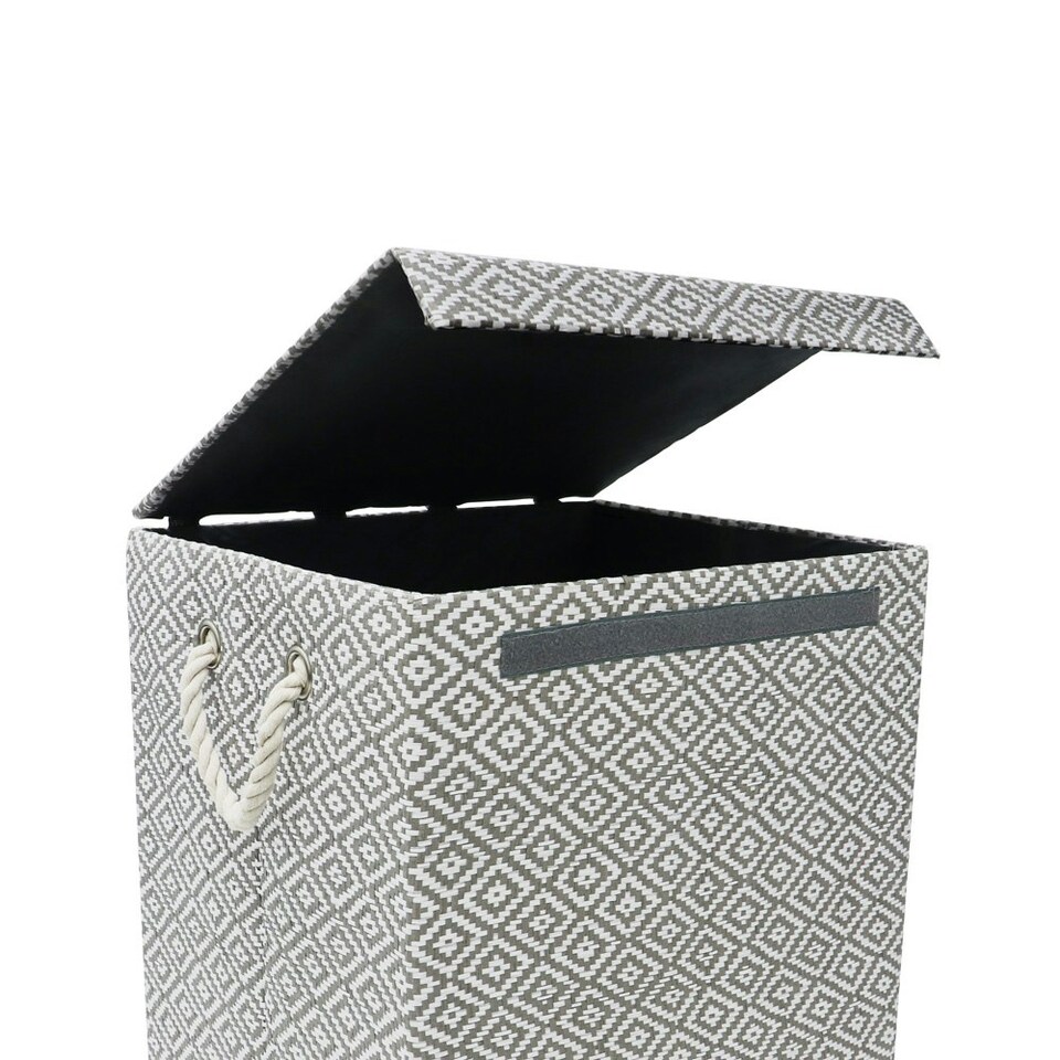 image 1 of JVL Argyle Rectangular Foldable Paper Lidded Storage - Light Grey Grey