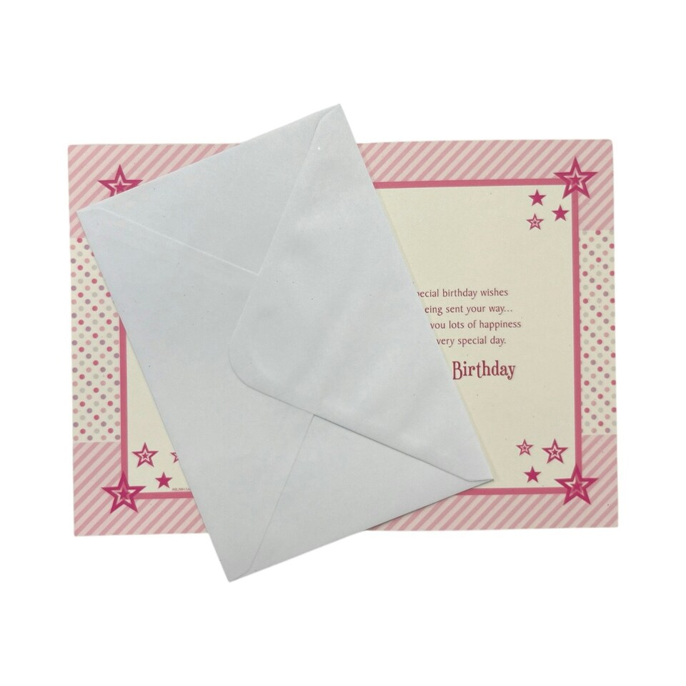 image 1 of Age 04 Female Juvenile Pink Stars Design Birthday Card