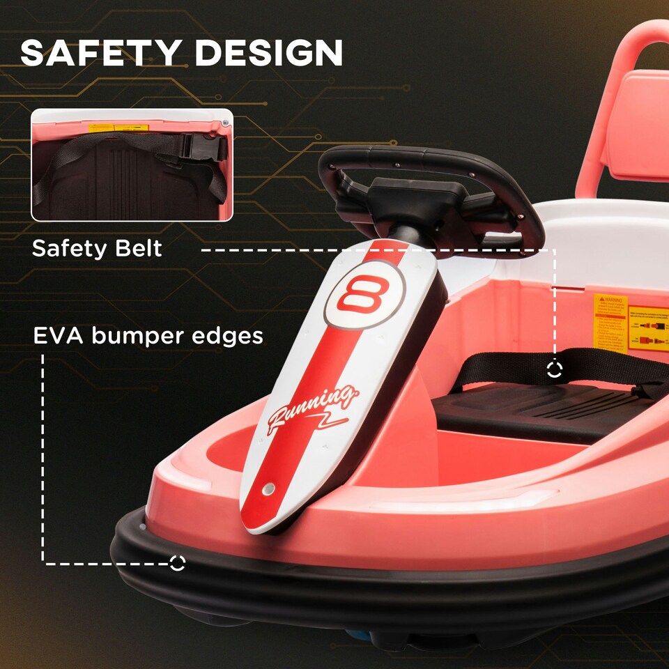image 1 of HOMCOM 6V Kids Bumper Car, 360° Rotation Waltz Car w/ 2 Speeds - Pink