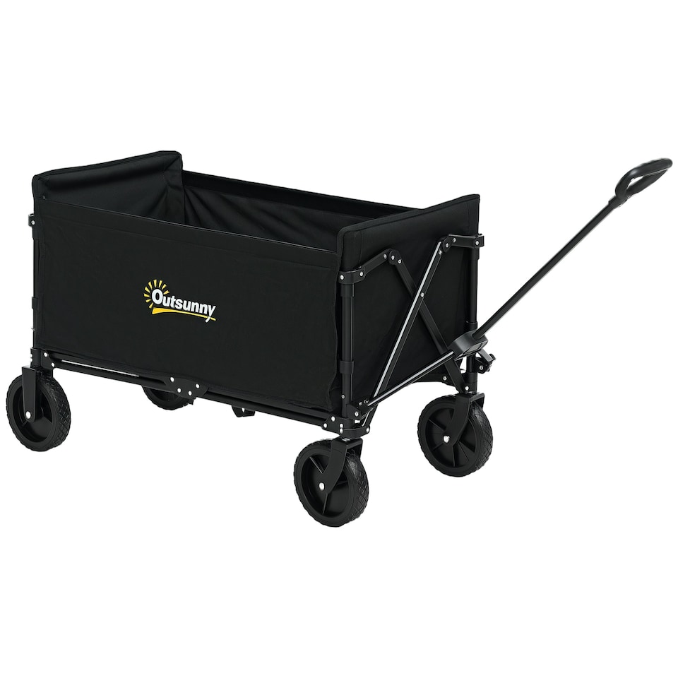 image 1 of Outsunny 120L Folding Collapsible Wagon with Adjustable Handle, Black