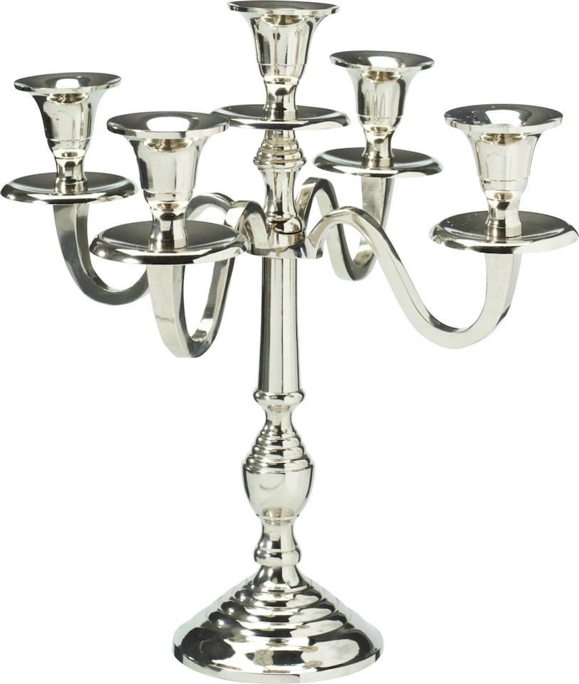 image 1 of 5 Arm Metal Candle Holder Stand Vintage Candelabra Centrepiece Home Decor 30cm | Silver | Silver | 1