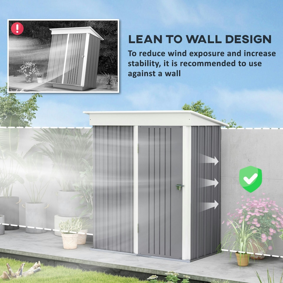 image 1 of Outsunny Steel Garden Shed, Small Lean-to Shed for Bike, 5x3 ft, Grey