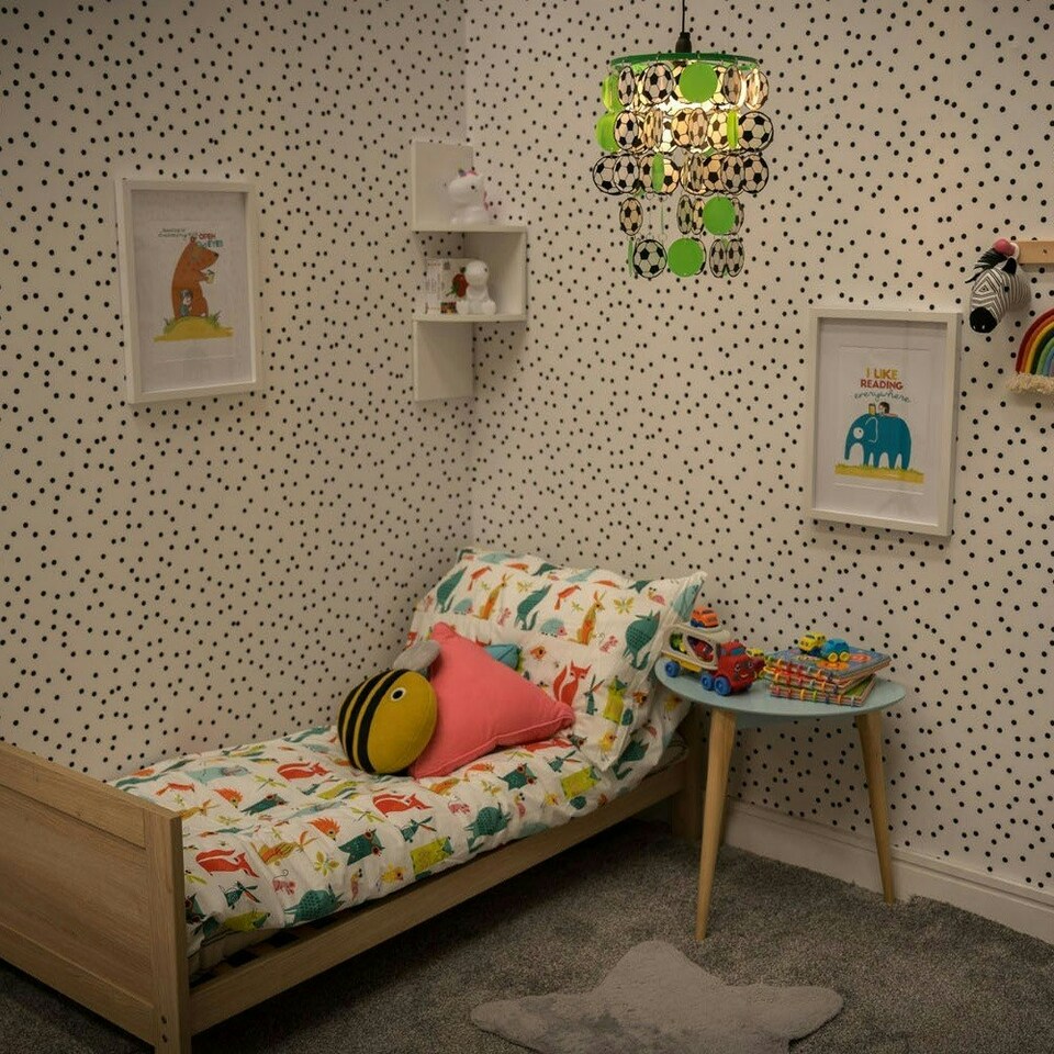 image 1 of ValueLights Children's Green And White Football /Nursery Ceiling Pendant Light Shade