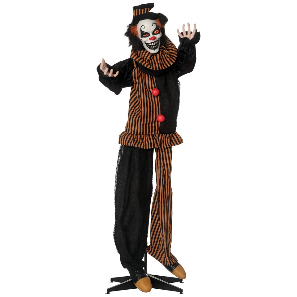 image 1 of Outsunny 67 Inch Life Size Outdoor Halloween Decorations Talking Circus Clown, Animated Prop Animatronic Decor with Light Up Eyes, Laughter