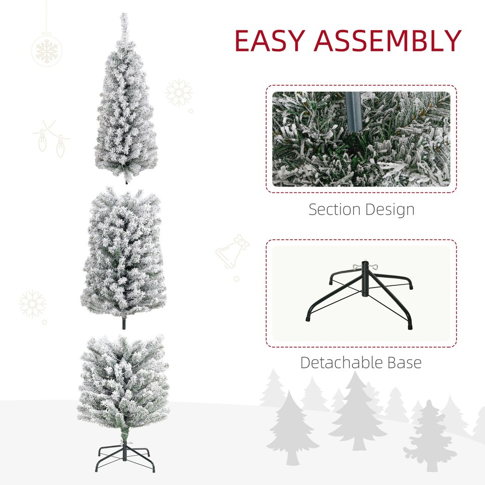 image 1 of HOMCOM 7' Artificial Christmas Tree with Flocked Tips, LED Lights, Decoration