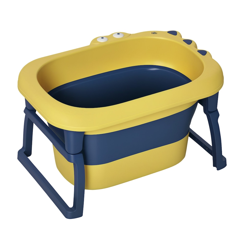 image 1 of HOMCOM Foldable Baby Bathtub for Newborns Infants Toddlers w/ Stool - Yellow