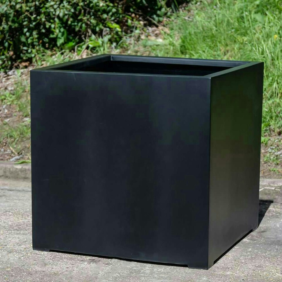 image 1 of Primrose Large Black Stone Composite Cube Outdoor Garden Planter 78cm
