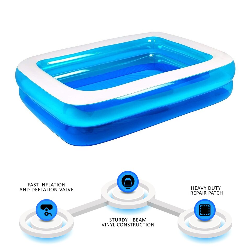 image 1 of Rectangular Inflatable Swimming Pool Family Paddling Pool for Garden Fun small