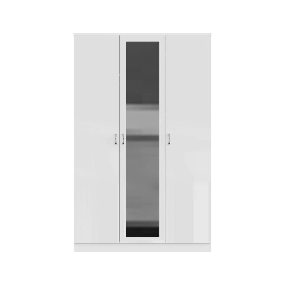 image 1 of FWStyle Chilton 3 Door Wardrobe With Mirror - White Gloss Front White